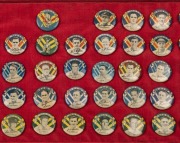 The Argus 1950-51 cricket series badges: a collection of 73 different, featuring Australian Test Team players, Australian State Players, English County players and two mascot types; attractively mounted in a presentation box. The most extensive range of t - 3