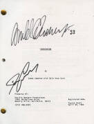 "TERMINATOR": Arnold Schwarzenegger & James Cameron, both signatures on "Terminator" script, with Schwarzenegger the star & Jim Cameron the writer & director of the movie. With CoA. Also signed photograph of Schwarzenegger as the Terminator, framed & glaz