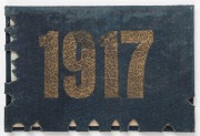 1917 Carlton membership season ticket (#155), deep blue buckram cover with gilt club name and year; the interior surfaces with printed details of the club leadership, the fixtures for the club and a hole punched for each game attended, overall 9.2 x 12.5c - 2