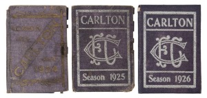 1924, 1925 & 1926 Carlton Membership Cards, (3); mixed condition, but all extremely scarce. Carlton finished 7th, 9th and 6th; while the premierships were won by Essendon in 1924, Geelong in 1925 and Melbourne in 1926.