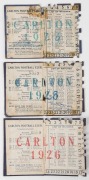 1924, 1925 & 1926 Carlton Membership Cards, (3); mixed condition, but all extremely scarce. Carlton finished 7th, 9th and 6th; while the premierships were won by Essendon in 1924, Geelong in 1925 and Melbourne in 1926. - 3