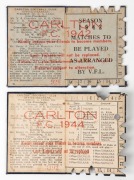 1942 & 1944 Carlton membership season tickets, blue/black buckram covers with silver club logos and text; the interior surfaces with printed details of the club leadership, the fixtures for the club (1944) and holes punched for each game attended, each ov - 2