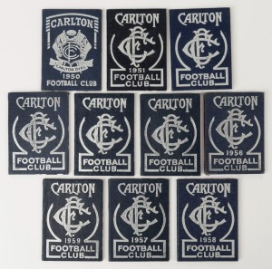 Carlton: Member's Season Tickets for 1950 to 1959 complete, each with fixture list & hole punched for each game attended. Mainly G/VG condition. (10 items)