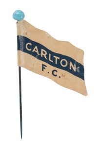 1908 W.D. & H.O. Wills 'Football Flag shaped collectable with pin' for Carlton (with 'Capstan Cigarettes' advertising on reverse).