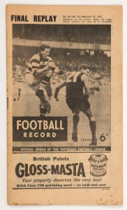 The "Football Record" for the 22 September 1962 Preliminary Final Replay between Carlton and Geelong. Rarely seen. Having won the First Semi-Final against Melbourne by 2 points, and achieving a drawn game with Geelong in the Preliminary Final (85 points e