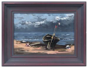 JURIS BINDEMANIS (Latvian, b.1952) On the seashore, oil on board, signed lower left,