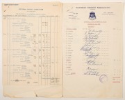 VICTORIAN CRICKET ASSOCIATION: Match reports for Victoria v N.S.W. (Dec.1960) and Victoria v South Australia (Jan. 1961). Accompanying the financial details and numbers attending, a fully signed Victorian Team sheet accompanies each report. The 1960 Team