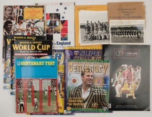 1996 Victorian Cricket Association Centenary Souvenir Program featuring a youthful Shane Warne on the cover (and signed by him), with twelve original signatures on pages 52-53 including Dean Jones, Richie Richardson, Chaminda Vaas, Aravinda de Silva, Martin Crowe and Shaun Pollock. Accompanied by several other cricket event programmes, 1977 to 2005 and a few photographs.