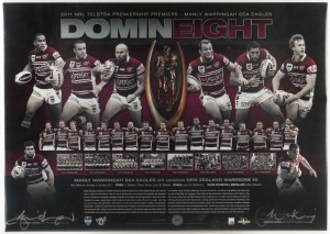 MANLY SEA EAGLES 2011&nbsp;Premiership print (marked "Artist Proof) signed by both captains, Jamie Lyon (Manly Warringah) and Jason King (New Zealand Warriors), 42 x 60cm. Manly Warringah Sea Eagles 24 defeated New Zealand Warriors 10.