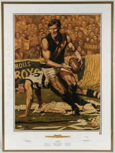 "ROYCE HART - Australian Sports Legend" poster with artwork by Jamie Cooper, limited edition (#144/500) signed by Hart and Cooper; overall 93 x 70cm.