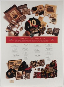 ESSENDON FOOTBALL CLUB Great Moments limited edition print (#421/750) signed by 14 club greats including Jack Clarke, James Hird, Tim Watson, Terry Daniher, Ken Fraser and Allan Hird. Overall 91 x 66cm.
