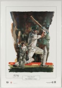 "STEVE WAUGH - This Fabulous Century" Artist Proof print of artwork by Brian Clinton, signed by Steve Waugh. Overall 89 x 63cm.