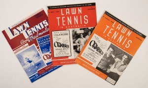 "Lawn Tennis in Australia" illustrated magazines: August 1938, September 1938 and the August 1939 edition with name changed to "Australian Lawn Tennis and Badminton"; all complete and in VG condition. (3 items).