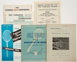 TENNIS IN TASMANIA: A group of souvenir programmes comprising of 1948 "Sixth Australian Hardcourt Tennis Championship Tournament" Hobart; 1951 "Jubilee Tournament Australian Hardcourt Tennis Championships" Launceston; 1960 "Eighteenth Australian Hardcourt