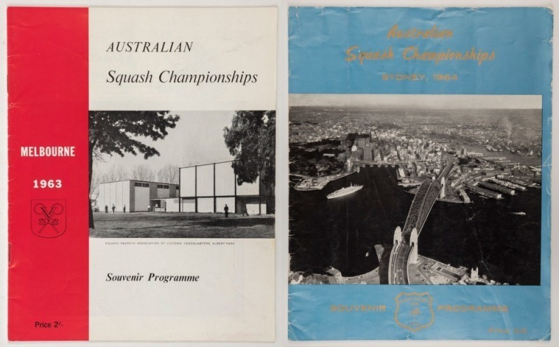 SQUASH: 1963 Australian Squash Championships Programme (Melbourne) and 1964 Australian Squash Championships Programme (Sydney), (2). Rare and in very fine condition.