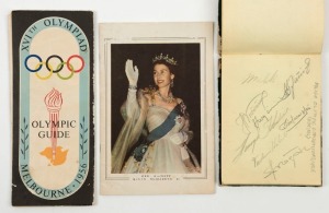 An Olympic autograph book with several pages bearing original autographs; the pages headed "Russian Olympic Competitors (Soccer)", "Polish Olympic Competitors (Boxing)", "Japanese Olympic Competitors (Swimming) (3 pages)", "Jugoslavian Olympic Competitors