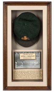 PETER IAN PHILPOTT (1934 - 2021) AUSTRALIAN TEST PLAYER Number 234 Philpott's Baggy Green Cap (with Farmer's label bearing typed player's name) with embroidered Australian coat-of-arms and the date "1965" attractively presented in a glazed timber case and