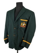 INDIA V AUSTRALIA TEST SERIES 1967 - 68&nbsp; Barry Jarman's&nbsp;Australian Test Team blazer in green wool with the coat of arms and dates "1967-68" embroidered to the pocket.&nbsp;Excellent condition. Provenance: From the Estate of Barry Jarman&nbsp;