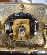 An antique French push button repeat, engraved corniche carriage clock with alarm subsidiary, sweep seconds hand, striking on a bell, 19th century, 17cm high overall - 3