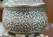 An impressive antique Indian Kutch silver lidded bowl with elephant adornments and original gilt finish, possibly the work of Oomersi Mawji & Sons., 19th century, 17cm high, 755 grams - 6