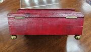 A fine Georgian sewing casket, sarcophagus shaped covered in scarlet leather with silver name plaque, interior sumptuously fitted with original compartments and contents, early 19th century, 14cm high, 28cm wide, 18cm deep - 3