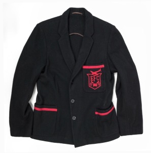 An Essendon Football Club black wool blazer (ladies size 36), circa early 1970's, with red trim and attractive E.F.C. pocket