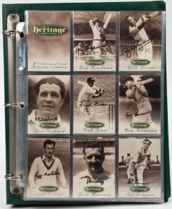 1995 FUTERA "The Heritage Collection - A Collection of Great Australian Cricketers", complete set [60], with 58 player cards signed, (Keith Miller card unsigned). VG condition in special album. 