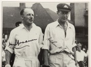 England V. Australia at Headingley, July, 1948: An official scorecard (Bradman 173 n.o. in the second innings); together with a magazine photograph of Bradman and Arthur Morris walking out to bat with original pen signatures by both and a 1948 Yorkshire C - 2