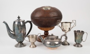 Australian Rules Football group of six assorted domestic Melbourne league trophies, including handsome silver mounted football on turned wooden base