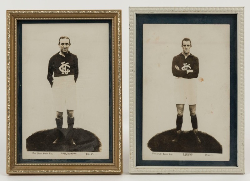 1923-24 Don Photo Series "Victorian Footballers" Carlton players "E. Duncan" and "N.S.W. Chandler", (2) individually presented in frames.