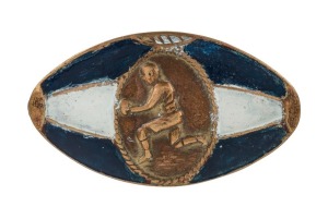 Late 19th Century football-shaped brass & enamel pin in Carlton colours. The only example known to us. 