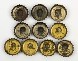 1964 Coca-Cola bottle Caps: with images of VFL players on inside of cap featuring Carlton  players including Bob Crowe & Sergio Silvagni, Maurice Sankey and John Nichols, (10 different).