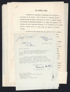 SIR LEONARD HUTTON: An autographed letter sheet dated March, 1996, signed by Hutton and addressed to Antony Falkiner of The South African Broadcasting Corporation; together with Hutton's marked up version of a broadcast which was to be made about him and his career by the SABC (5 pages). (Total: 2 items).