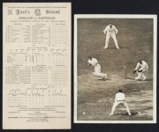 England V. Australia, Lord's, June 1930: An official scorecard (partly printed, partly mss) together with an official press photograph of Bradman playing a ball during his first innings of 254. (2 items)