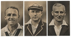 Postcards: 1936 photogravure portrait postcards 'Australian & English Cricketers 1936-37' complete set including Bradman, Brown, Chipperfield, Darling, Fingleton, Fleetwood-Smith, Grimmett, McCabe, Oldfield,&nbsp;and O'Reilly, (20), F/VF condition. Rare as a c