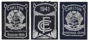 CARLTON FOOTBALL CLUB MEMBERSHIP CARDS for 1939, 1941 and 1942, all complete and with holes punched for the games attended. (3).