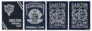 CARLTON FOOTBALL CLUB MEMBERSHIP CARDS for 1946, 1947 (a Premiership year), 1948 and 1949, all complete and with holes punched for the games attended. (4).