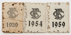COLLINGWOOD: 1939, 1954 and 1959 Member's Season Tickets, with Fixture List & hole punched for each game attended; the last 2 in VG condition. (3).