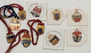 MELBOURNE CRICKET CLUB Membership fobs for 1957-58, 1961-62, 1963-64, 1967-68, 1968-69, 1976-77 and 1988-89.