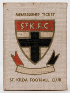 ST. KILDA: 1946 Member's Season Ticket (#2652), with Fixture List & holes punched for each game attended; issued in the name of R.G.W. Moss.