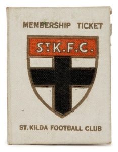 ST. KILDA: 1943 Member's Season Ticket (#1152), with the usual Fixture List replaced by a printed statement "Matches to be Played as Arranged by V.F.L." & holes punched for each game attended.