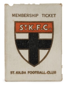 ST. KILDA: 1940 Member's Season Ticket (#3302), with details of Club leadership, Fixture List & holes punched for each game attended; issued in the name of R.G.W. Moss.