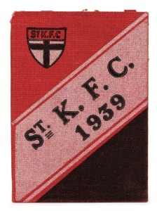 ST. KILDA: 1939 Member's Season Ticket (#1470), with Fixture List, details of Club Leadership & holes punched for each game attended; issued in the name of R.G.W. Moss.