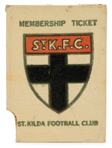 ST. KILDA: 1938 Member's Season Ticket (#641), with Fixture List, details of Club Leadership & holes punched for each game attended; issued in the name of R.G.W. Moss.