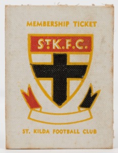 ST. KILDA: 1953 Member's Season Ticket (#3235), with Fixture List, details of the Club Leadership & holes punched for each game attended; issued in the name of R.G.W. Moss.