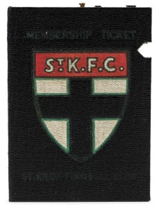 ST. KILDA: 1937 Member's Season Ticket (#748), with Fixture List, details of the Club Leadership & holes punched for each game attended; issued in the name of R.G.W. Moss. St. Kilda finished in 6th spot on the ladder with 10 wins and 8 losses.