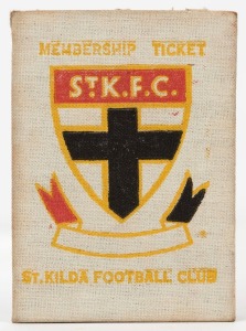 ST. KILDA: 1948 Member's Season Ticket (#980), with Fixture List, details of the Club Leadership & holes punched for each game attended; issued in the name of R.G.W. Moss.