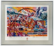 1988 CALGARY WINTER OLYMPICS Limited edition colour lithographic poster by Ken Wesman, titled "Citius, Altius, Fortius, '88", numbered 174/288, titled and signed by the artist in the lower margin. Framed and glazed, overall 78 x 88cm. - 2