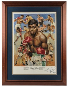 LIONEL ROSE original signature on reproduction of the iconic painting by Bryan Membrey, attractively framed and glazed, overall 89 x 68cm