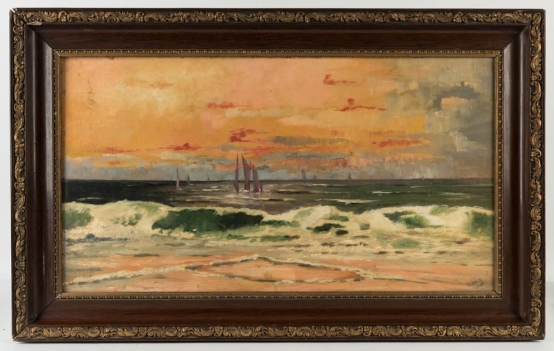 N. McDONALD, seascape, oil on Winsor & Newton board, initialled and dated lower right "N. Mc.D., 1905", ​​​​​​​34 x 61.5cm, 46 x 73cm overall